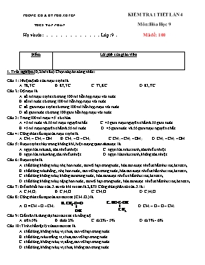 Đề kiểm tra một tiết lần 4 môn Hóa học Lớp 9 - Trường THCS Văn Nhân (Có đáp án)
